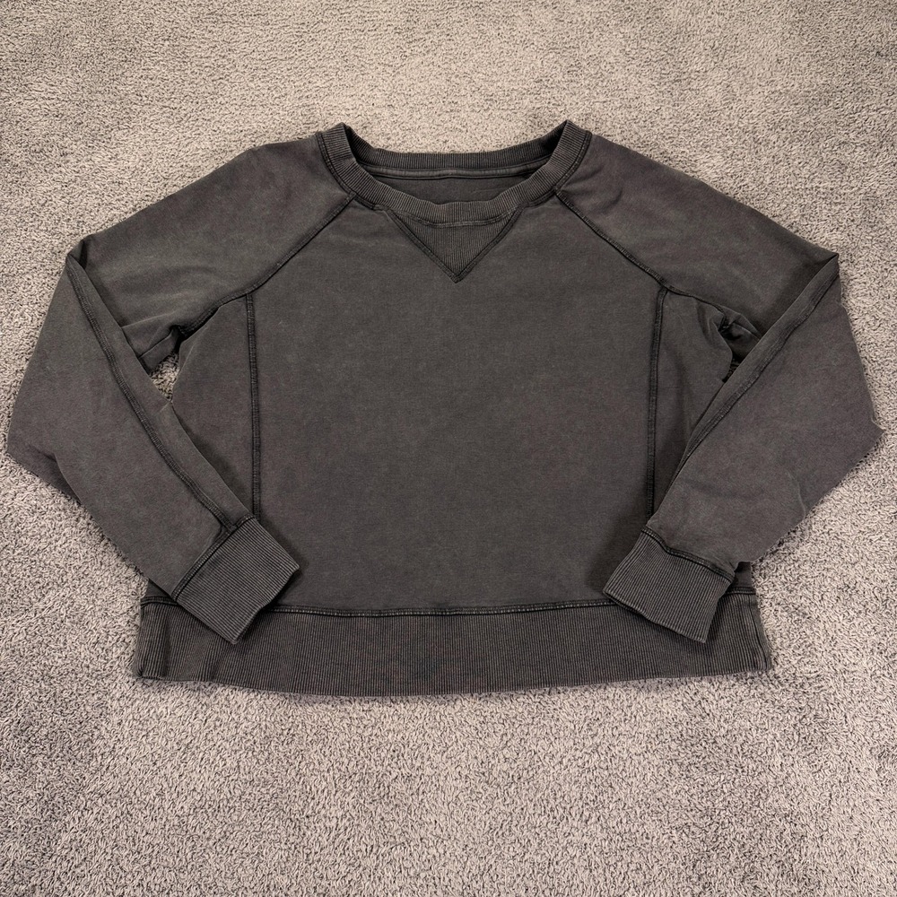 Lululemon Sweatshirt Womens Medium Charcoal Crewneck Raglan V Stitch See Measure